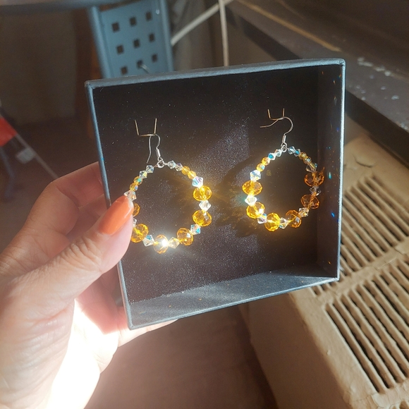 Swarovski Crystal Hoop Earrings Yellow-Orange & White Crystal. Blingy sexy - Picture 6 of 12